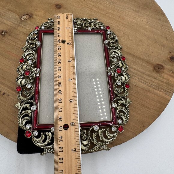 Bejeweled vintage style picture frame gemstones red 3 x 5 - Picture 10 of 12